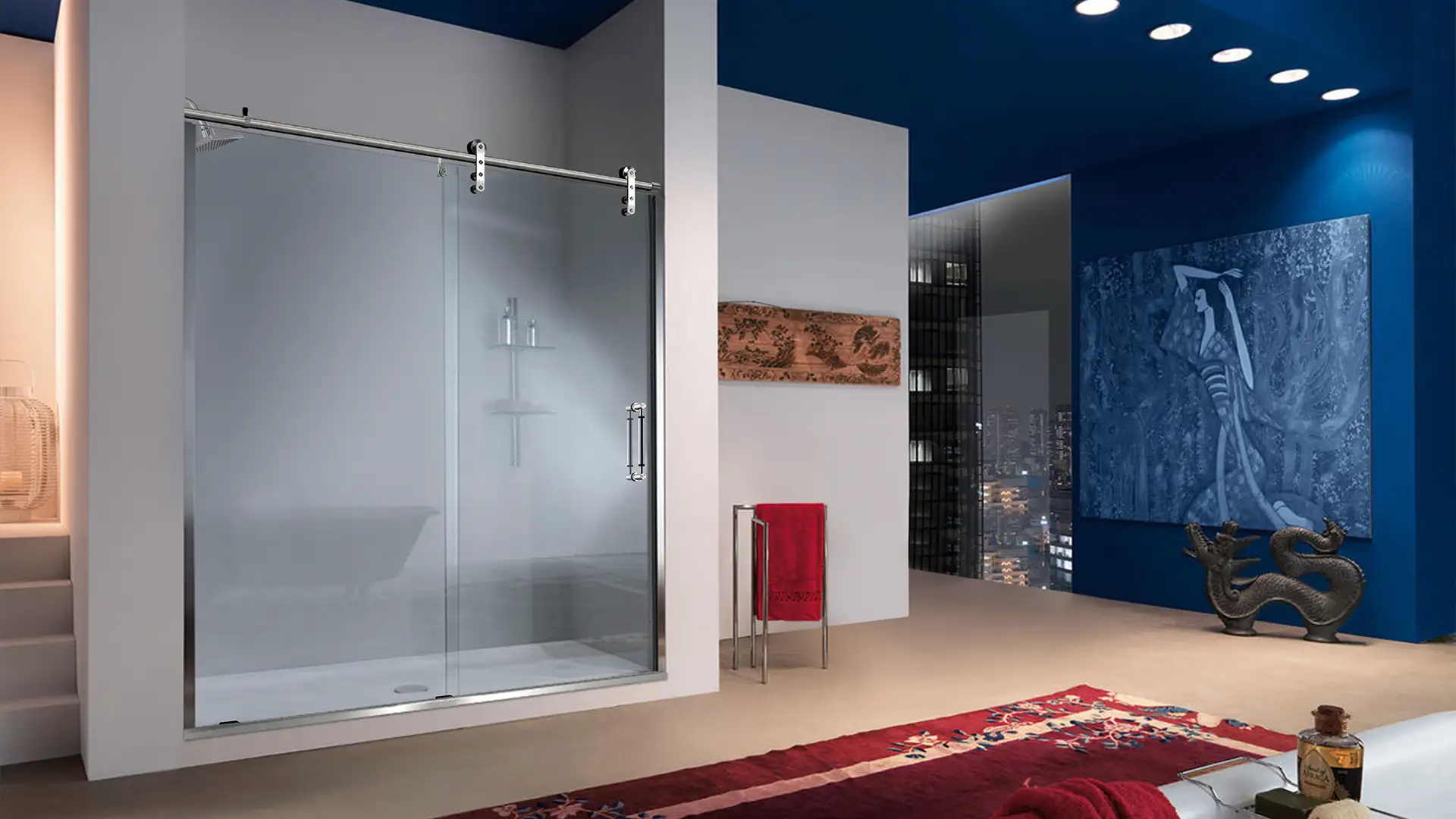 Box de correr Rollit Elite em banheiro contemporaneo