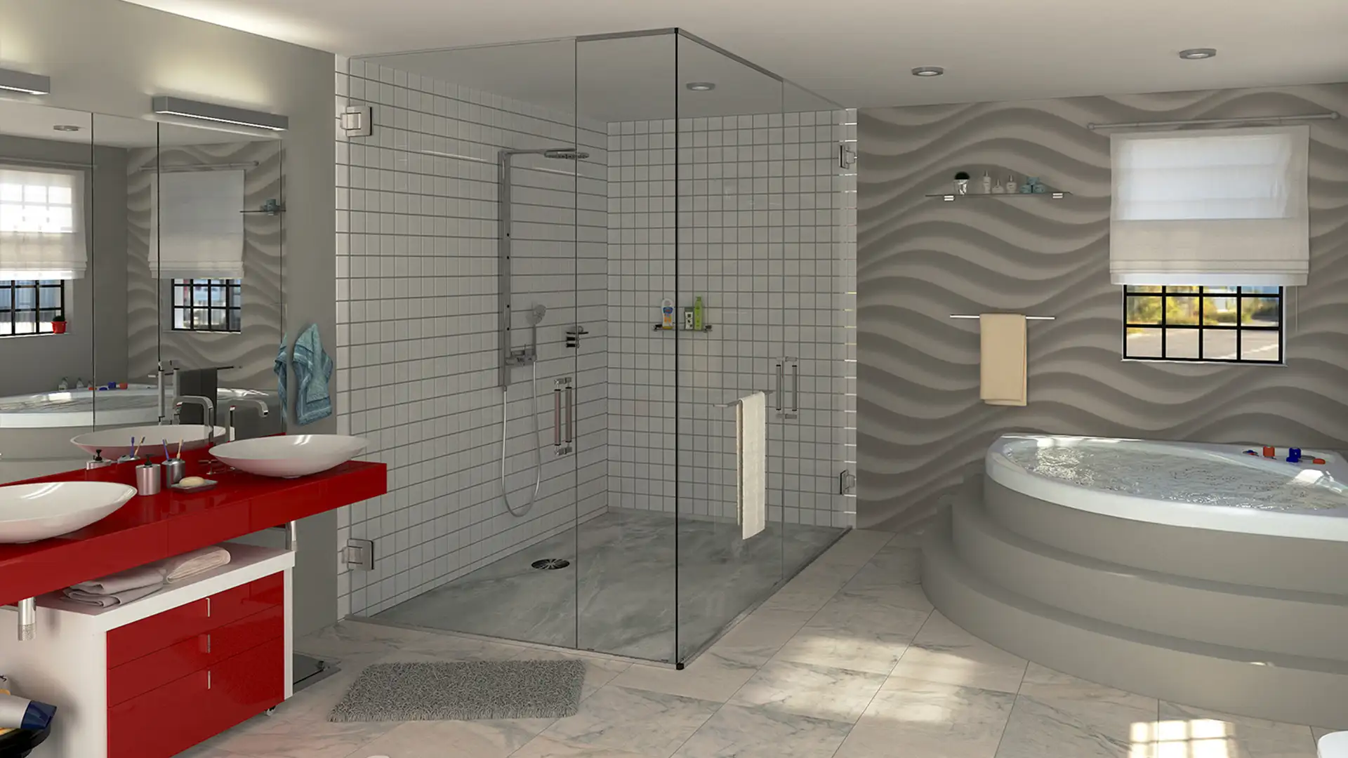 Box de abrir Rollit Onix em banheiro com boa area de uso